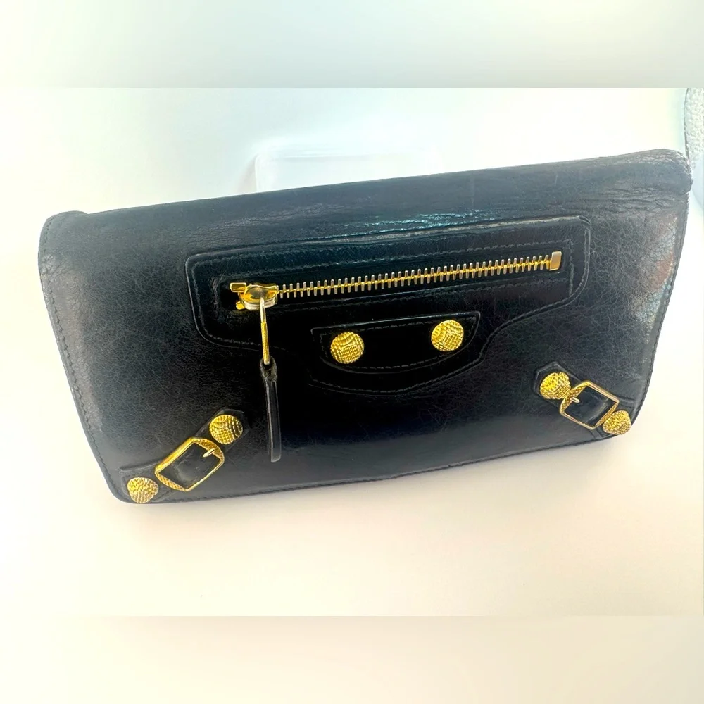 Balenciaga Giant Continental Wallet Black Lambskin Gold Hardware Authentic - Picture 14 of 15